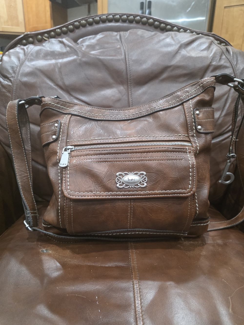 b.o.c. Brown Leather Crossbody Bag with Front Pocket